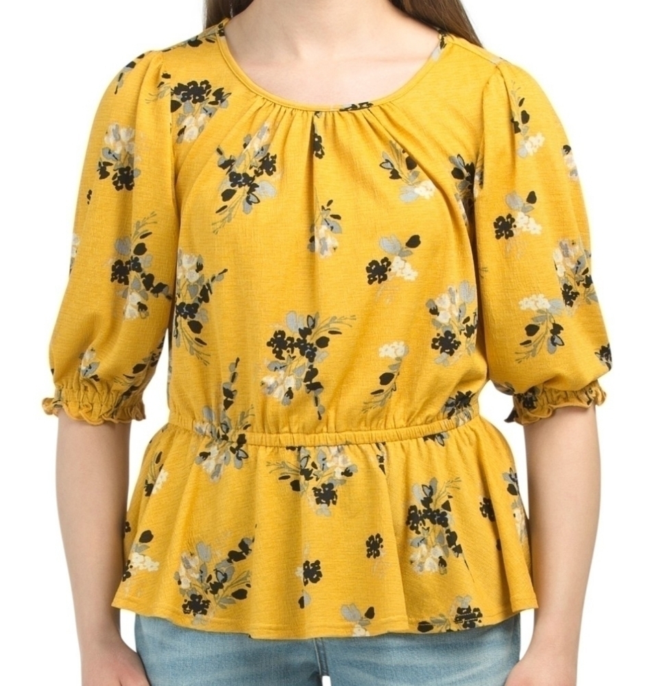 MELLODAY Puff Sleeve Floral Top